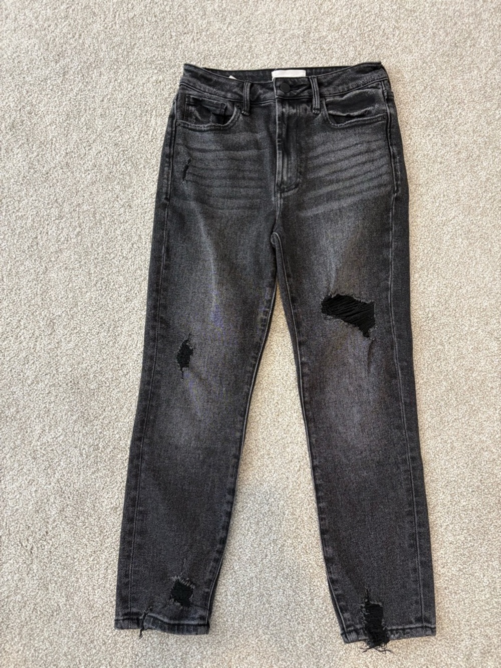 Dear John Washed Black Boyfriend Jeans with Distressed Knees